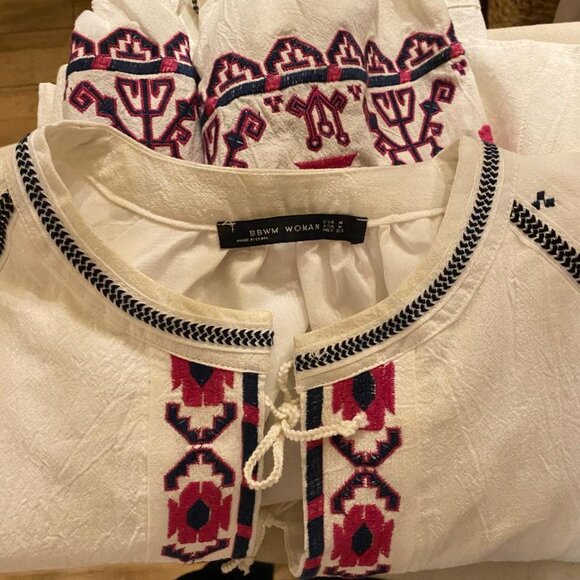 BBWM Woman White Embroidered Boho Peasant Lined Double Tie Front Jacket Size M - Picture 6 of 6